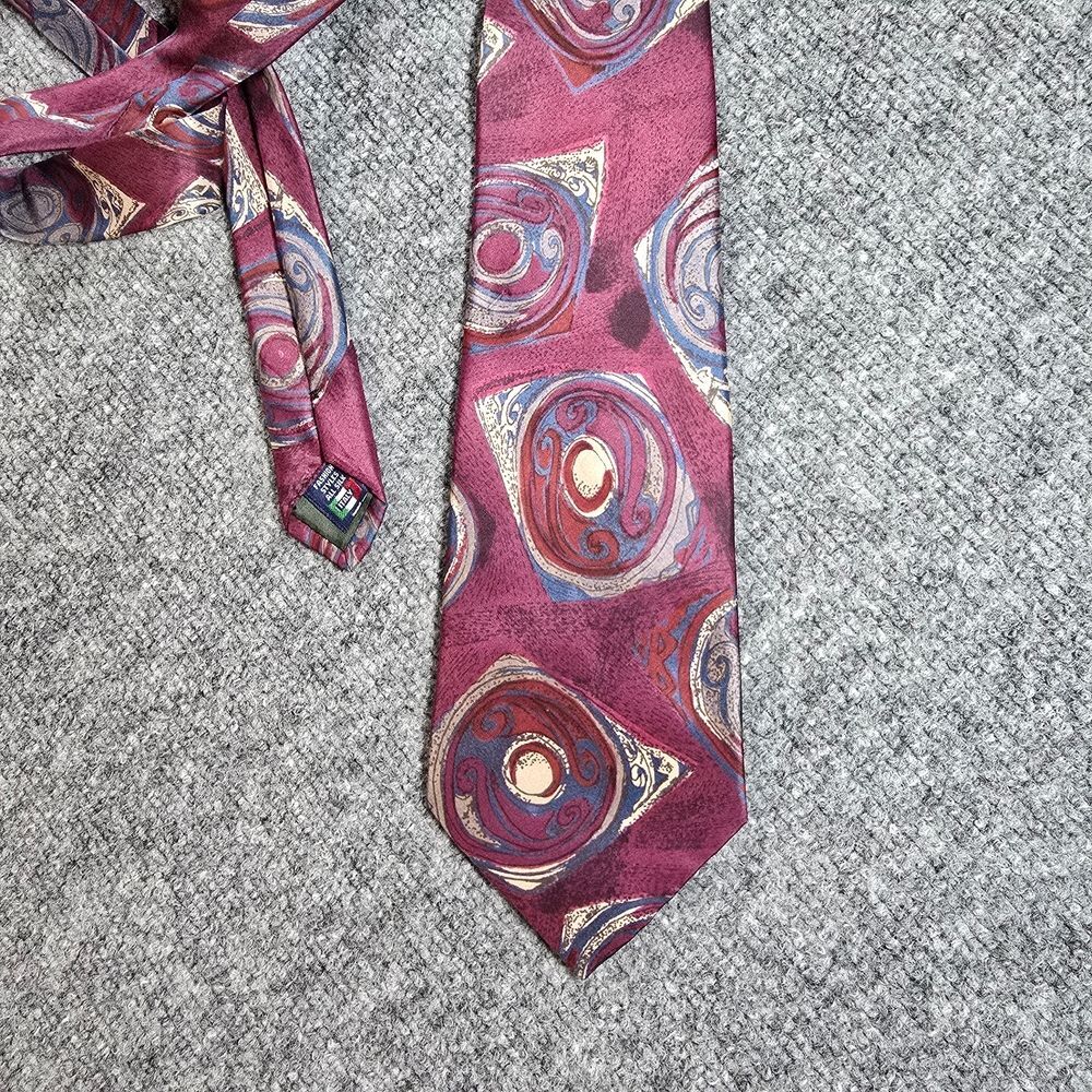 Valentino Giovanni Vintage Abstract Silk Tie Maroon Blue Mens Classic Necktie